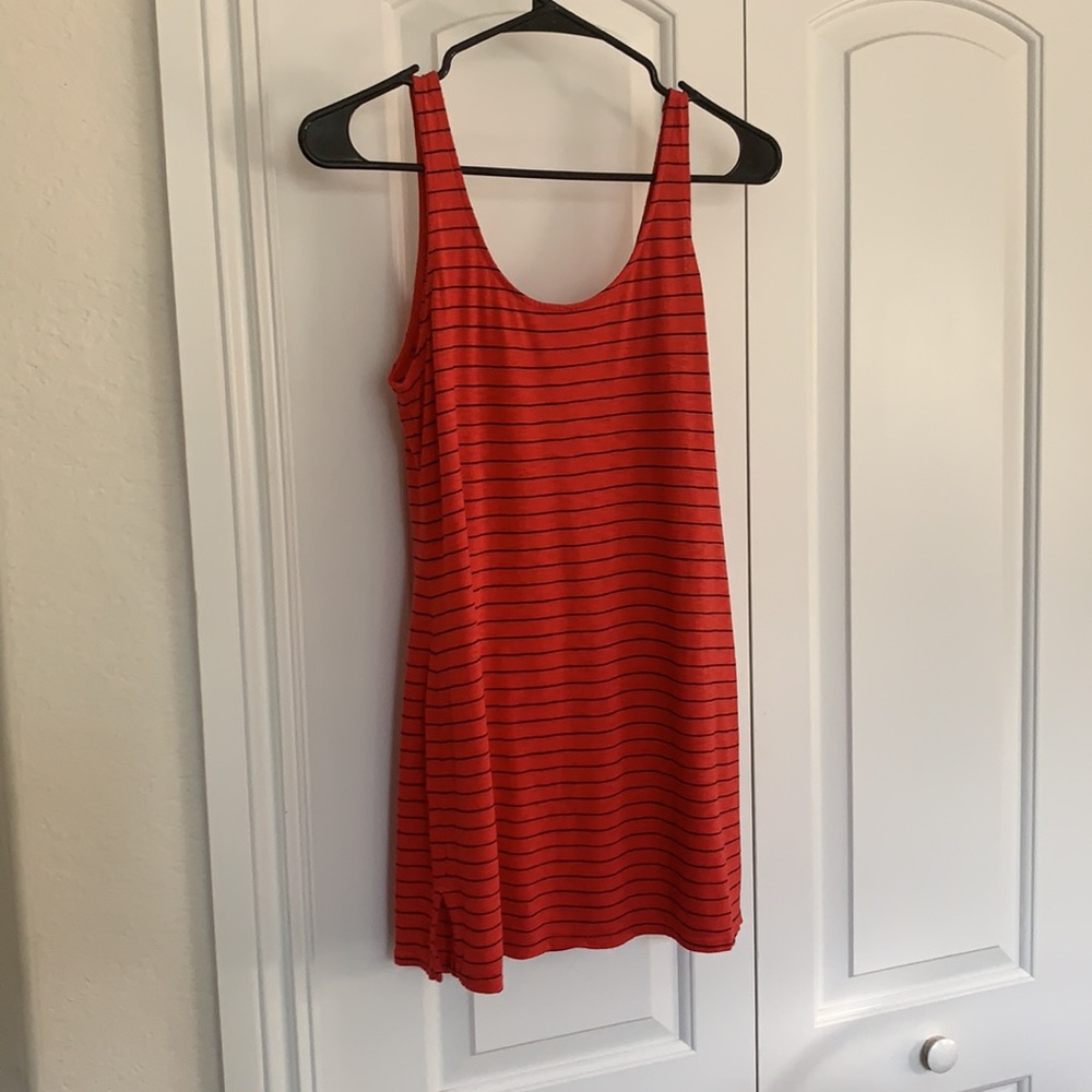 Red striped maternity tank top.